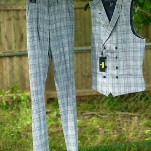 Men's Gray Plaid Suit Set